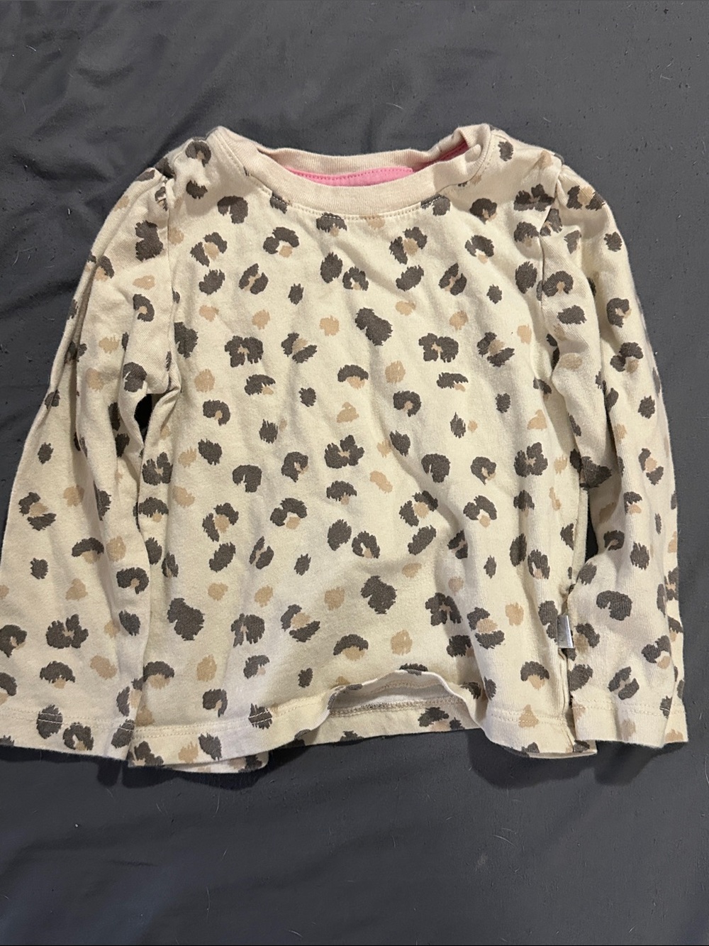 Kids' Long Sleeve Leopard Print Tee - Cream/Tan